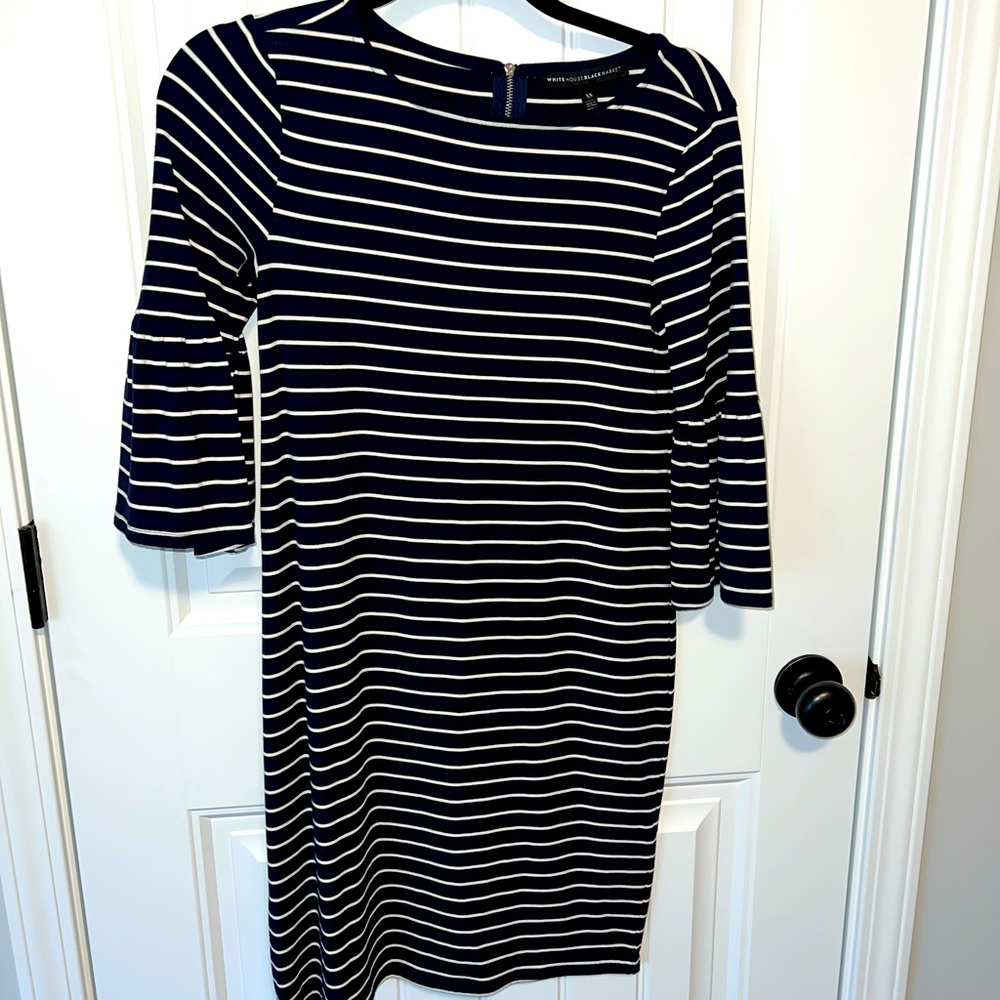 White House Black Market Navy and white striped dress.
